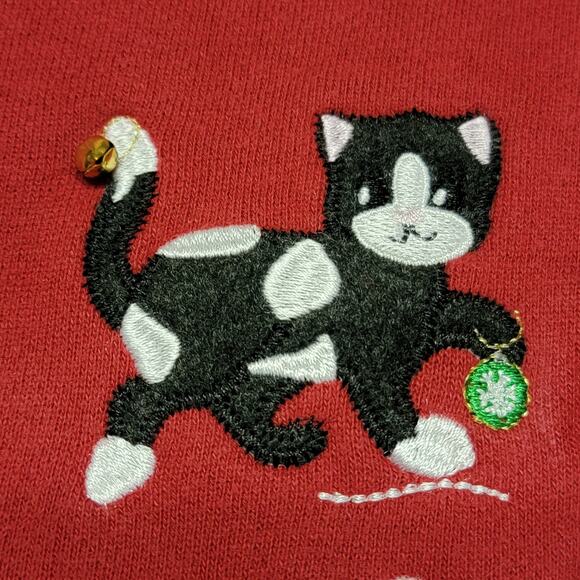 VTG 90s Grandma Sweatshirt Womens Sz M Cat Kittens Embroidered Bell Christmas - Picture 6 of 10